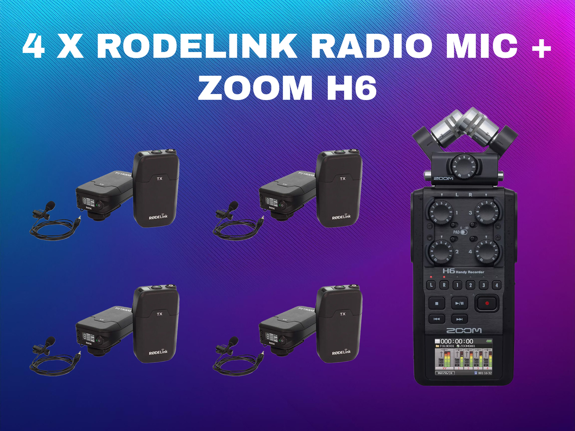 4x rodelink filmmaker kit / radio mic / lav mic + zoom h6
