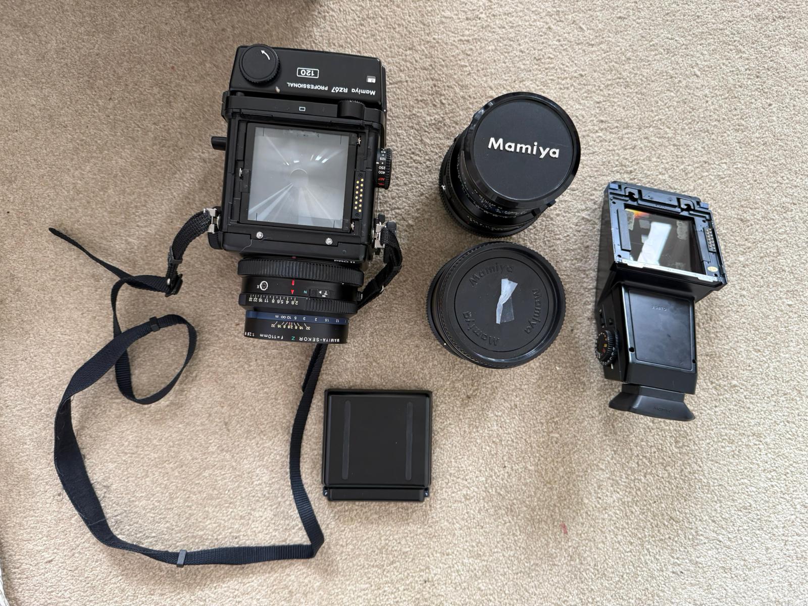 Mamiya rz67 pro ii kit with 140mm, 90mm, 50mm, prism, back, 82mm extension tube 