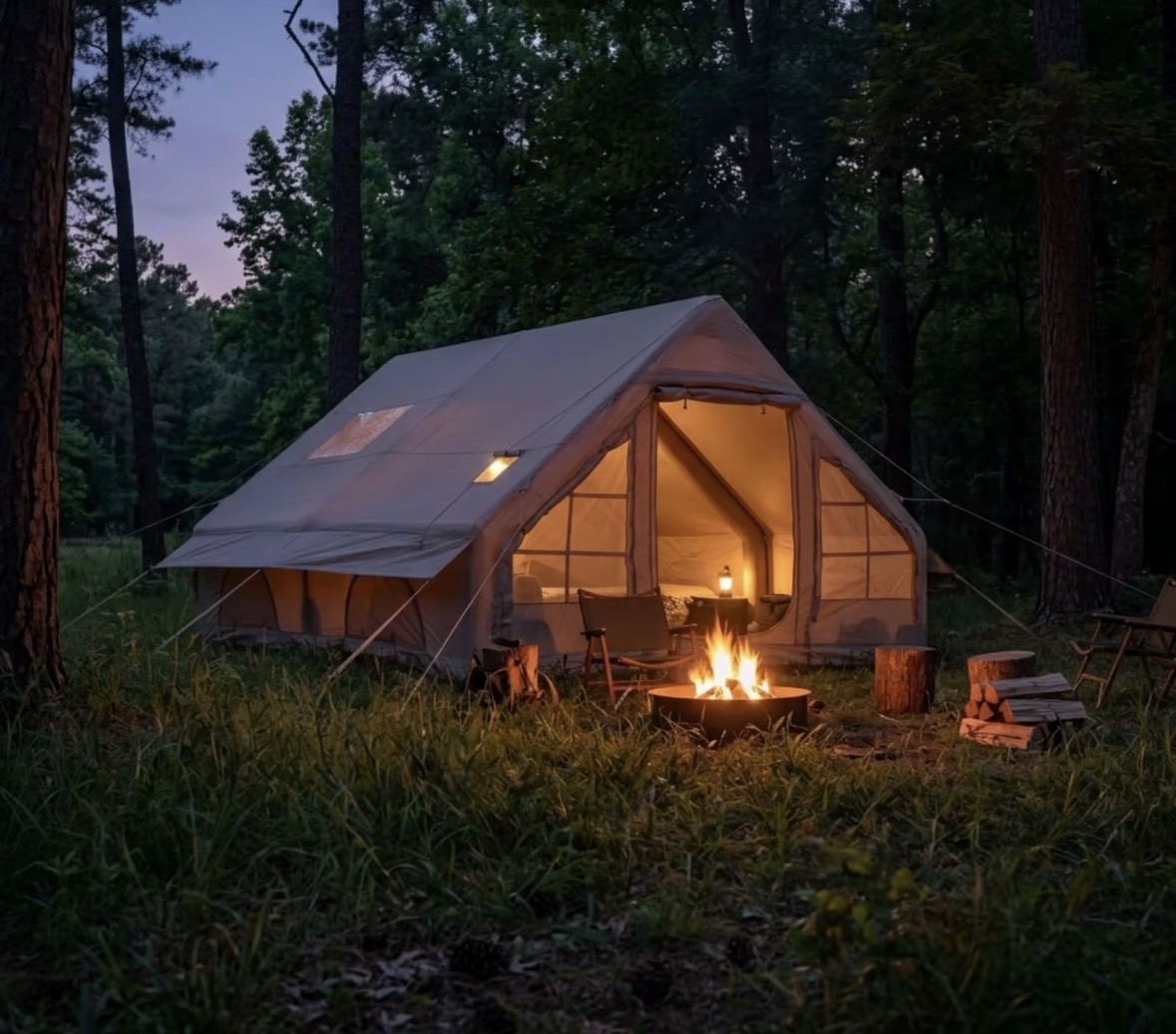 Stort 12 m² lufttelt (8–10 pers) | komplett glampingpakke | min. 3 dagers leie