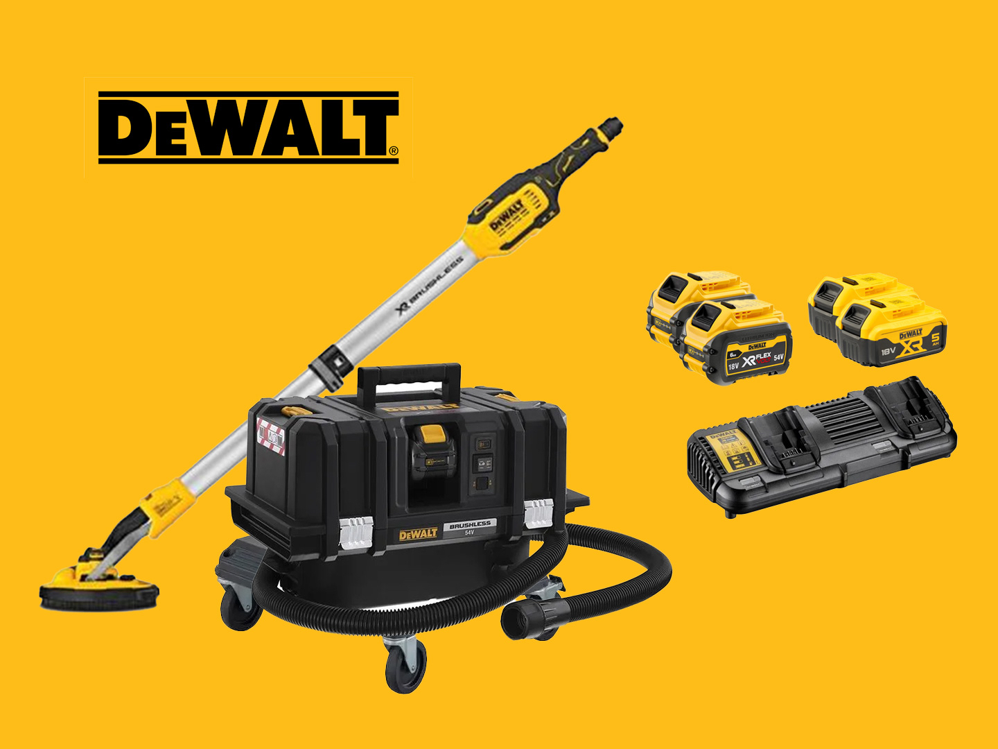 Dewalt väggslip-paket (slip+dammsugare, båda batteridrivna)