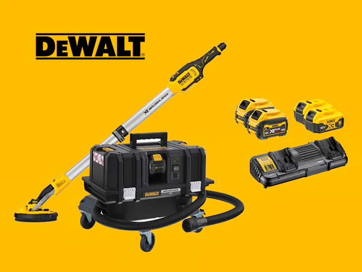 Dewalt väggslip-paket (slip+dammsugare, båda batteridrivna)