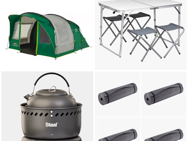 Familietelt med campingutstyr