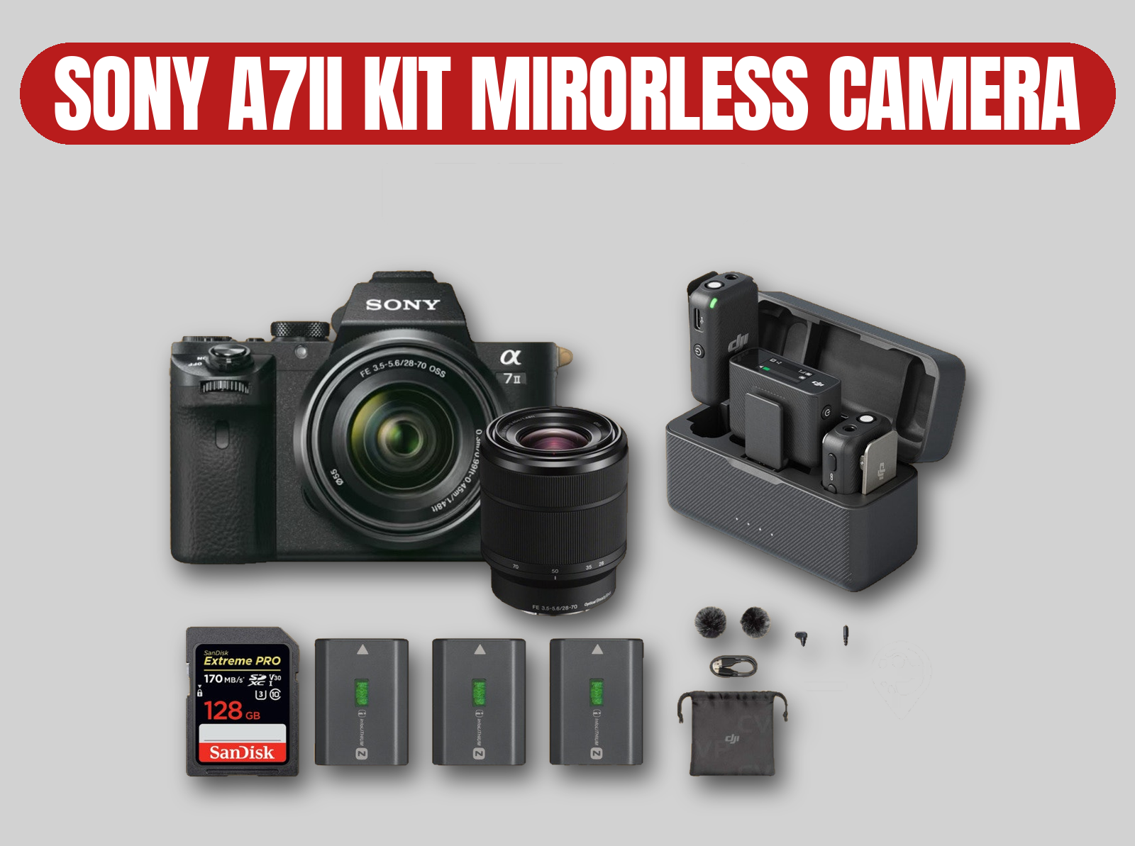 Sony a7ii (a72) camera kit | full-frame mirrorless, sony fe 28-70mm zoom lens, dji wireless mic system, lavaliers