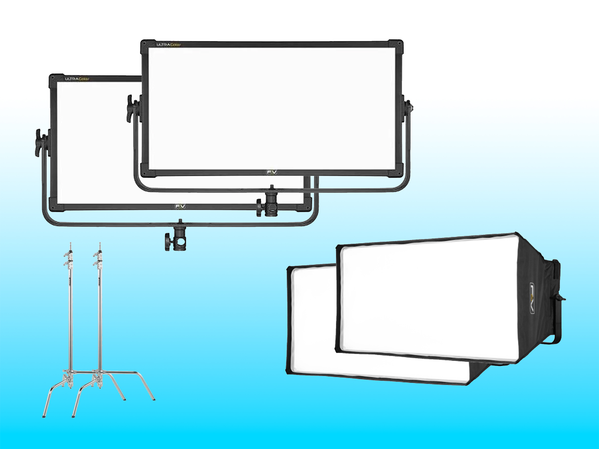 F&v z800s - panel video / photography lighting kit with softboxes & egg crate 