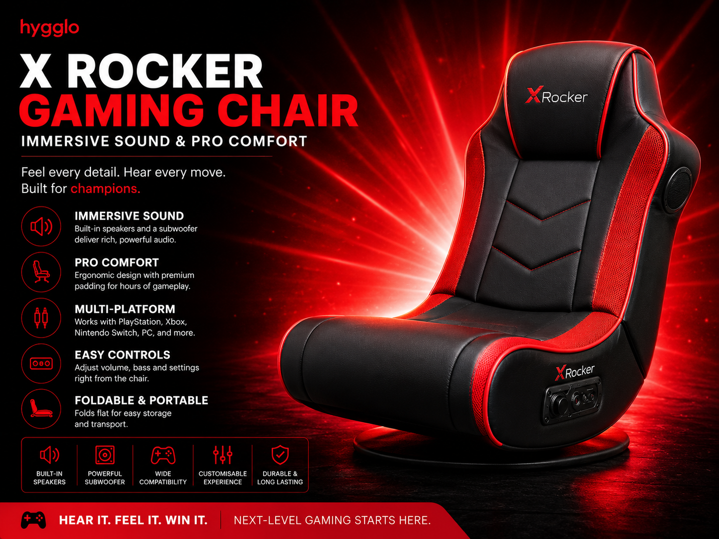 X rocker gaming chair – immersive sound & pro comfort