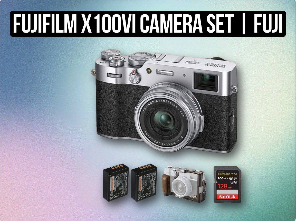 Fujifilm x100vi camera set | fuji x100 vi digital compact camera with fixed 23mm f/2 lens + batteries + sd card (like fuji x100v / ricoh gr iiix) 