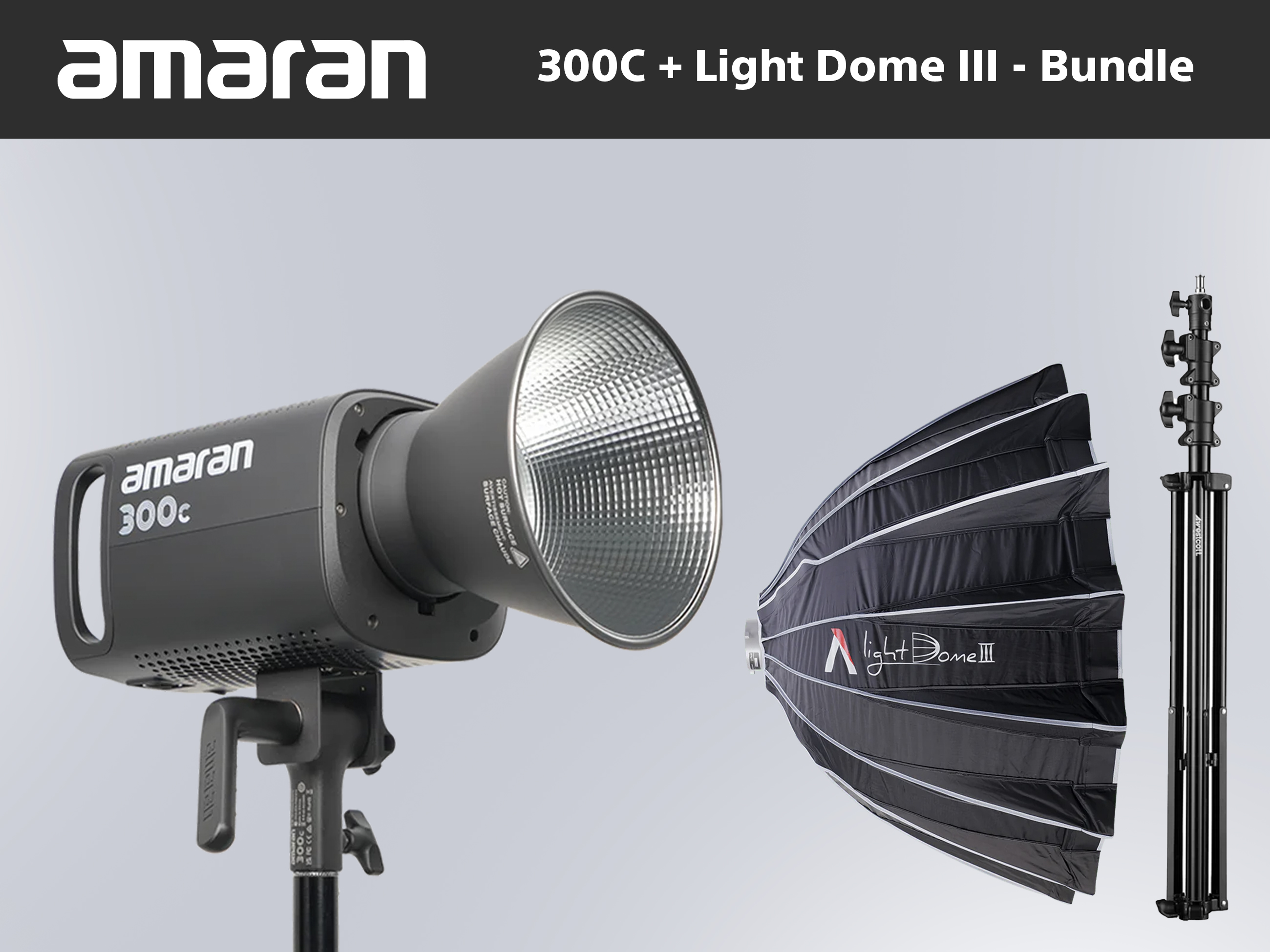  amaran 300c rgb led light + aputure dome iii - bundle