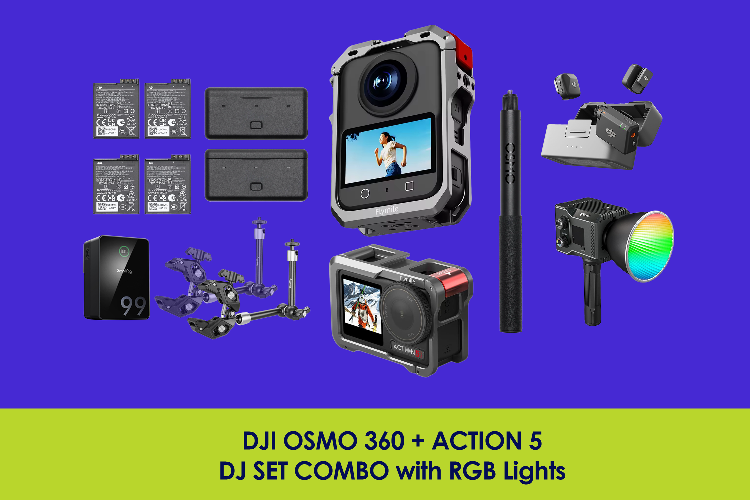 Dji osmo 360 + action 5  dj set combo with rgb lights