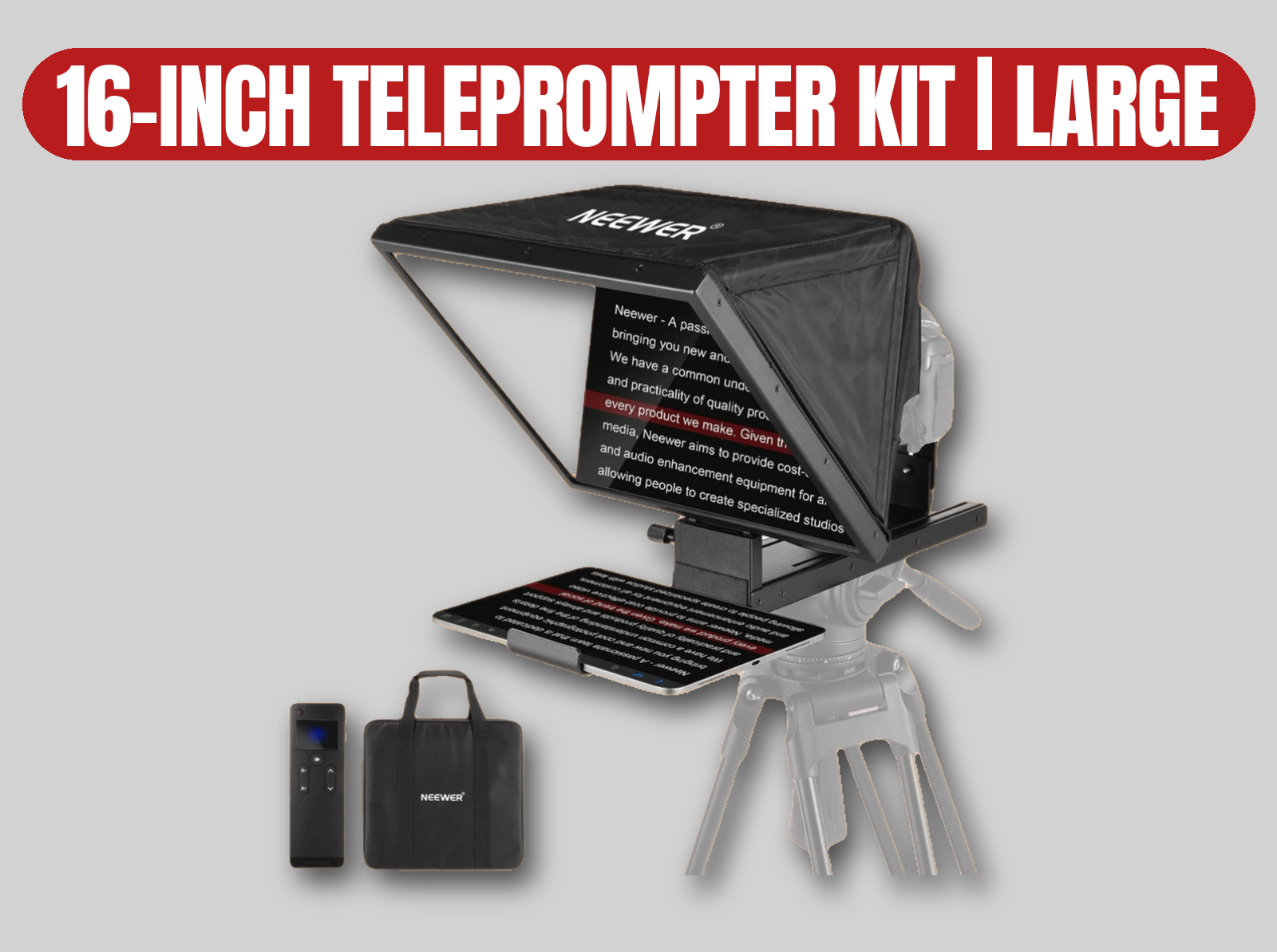 16-inch professional teleprompter kit | large camera prompter, remote control, neewer, glide gear style