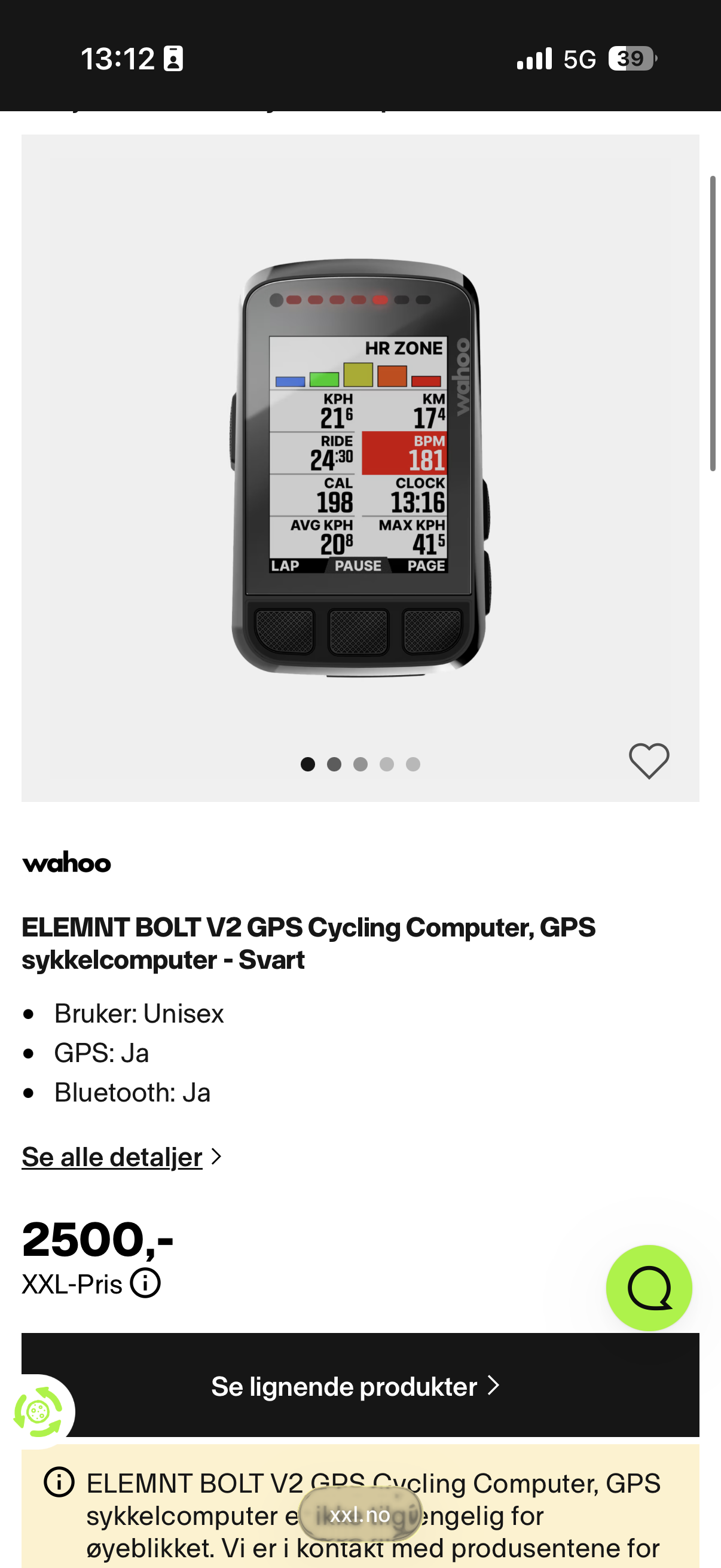 Wahoo element bolt sykkelcomputer