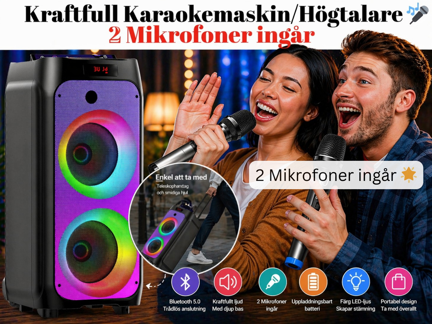 1#:karaoke extra kraftfull karaokehögtalare med karaokefunktion, super smidigt!
