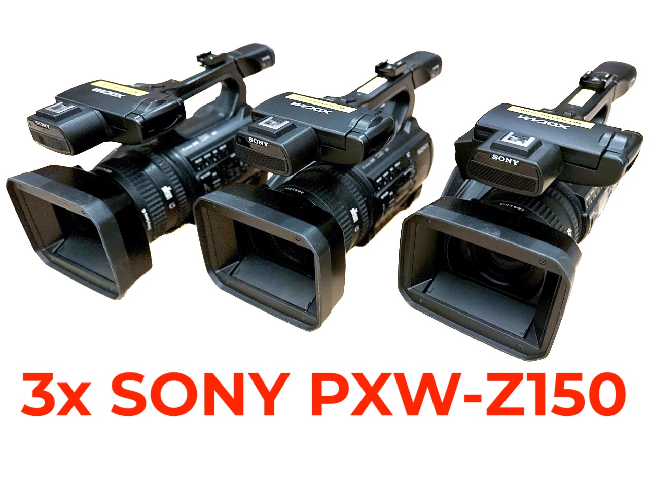 3x sony pxw-z150 4k hdr camcorder kit + manfrotto video tripods hdmi/sdi