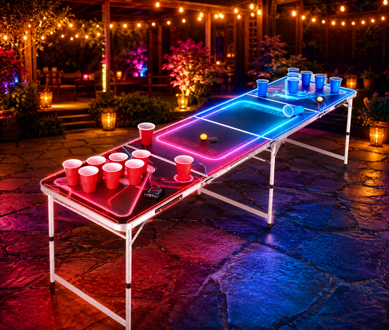 Bierpongbord med led-belysning