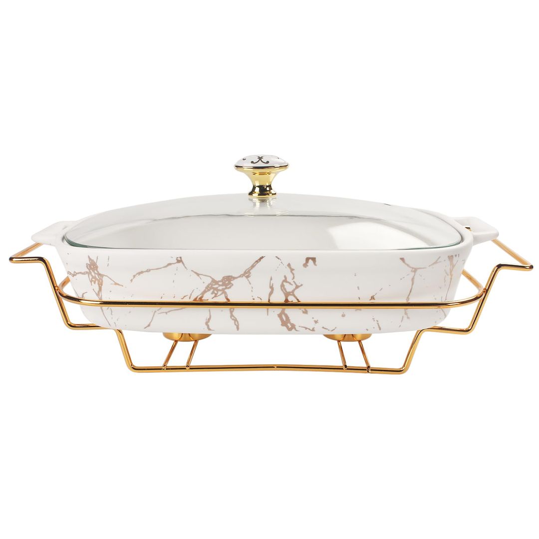 Porcelain casserole dish 1200ml with glass lid & rack serving tureen chafing dish – 1200ml