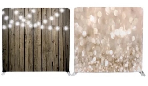 Double-sided country wood & golden pop up backdrop