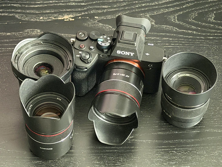 Sony a7iv with 4 prime lenses