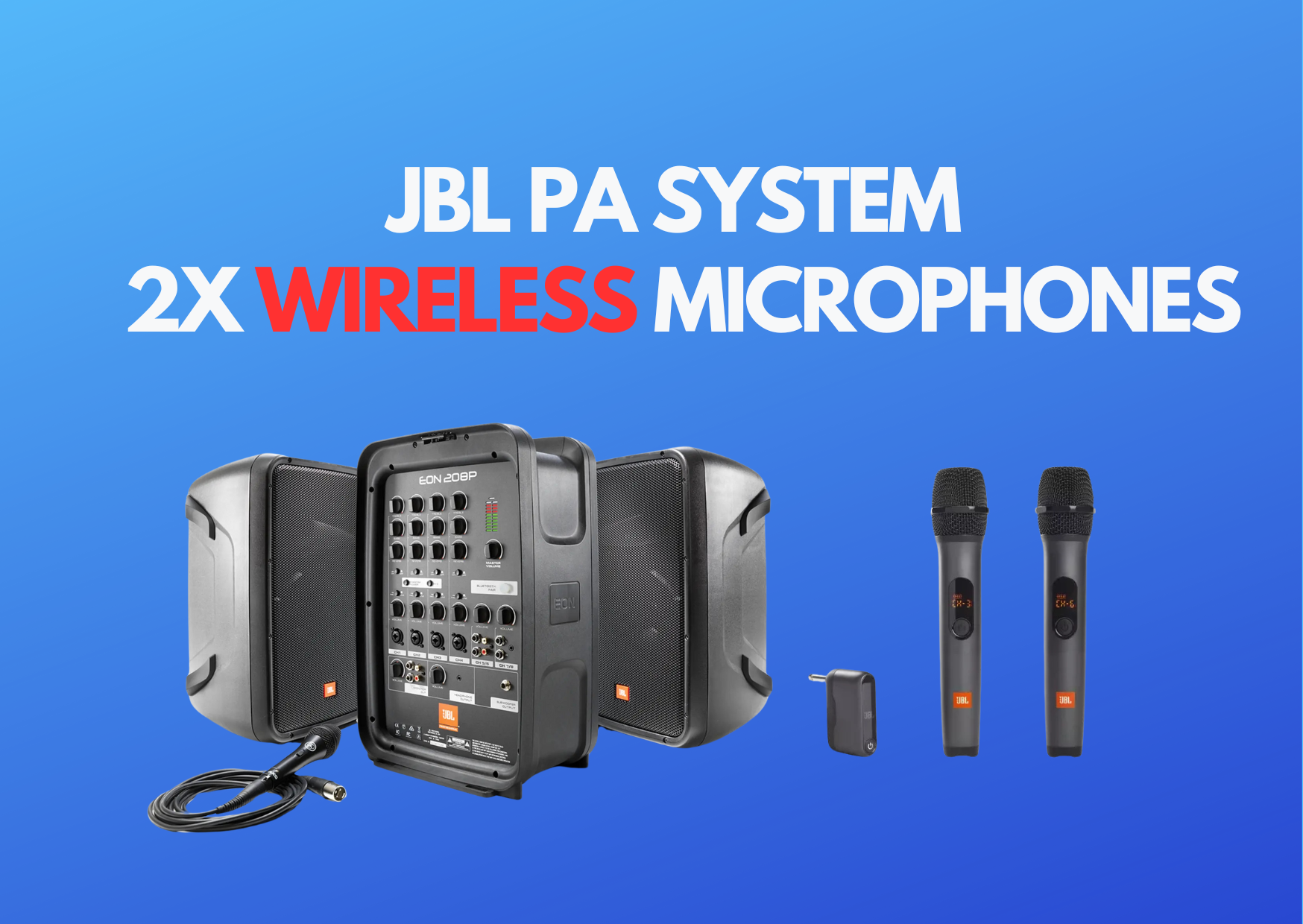 Jbl pa sytem + 2x wireless microphone mixer speakers bluetooth