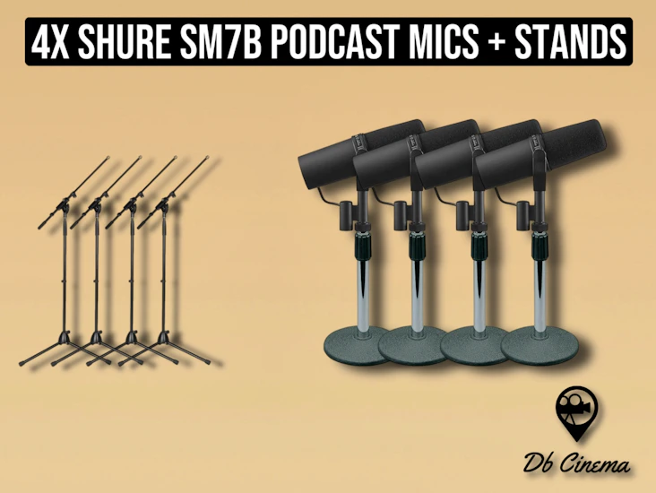 Podcast mic microphone 4x shure sm7b + stands + 4x xlr setup interview broadcast