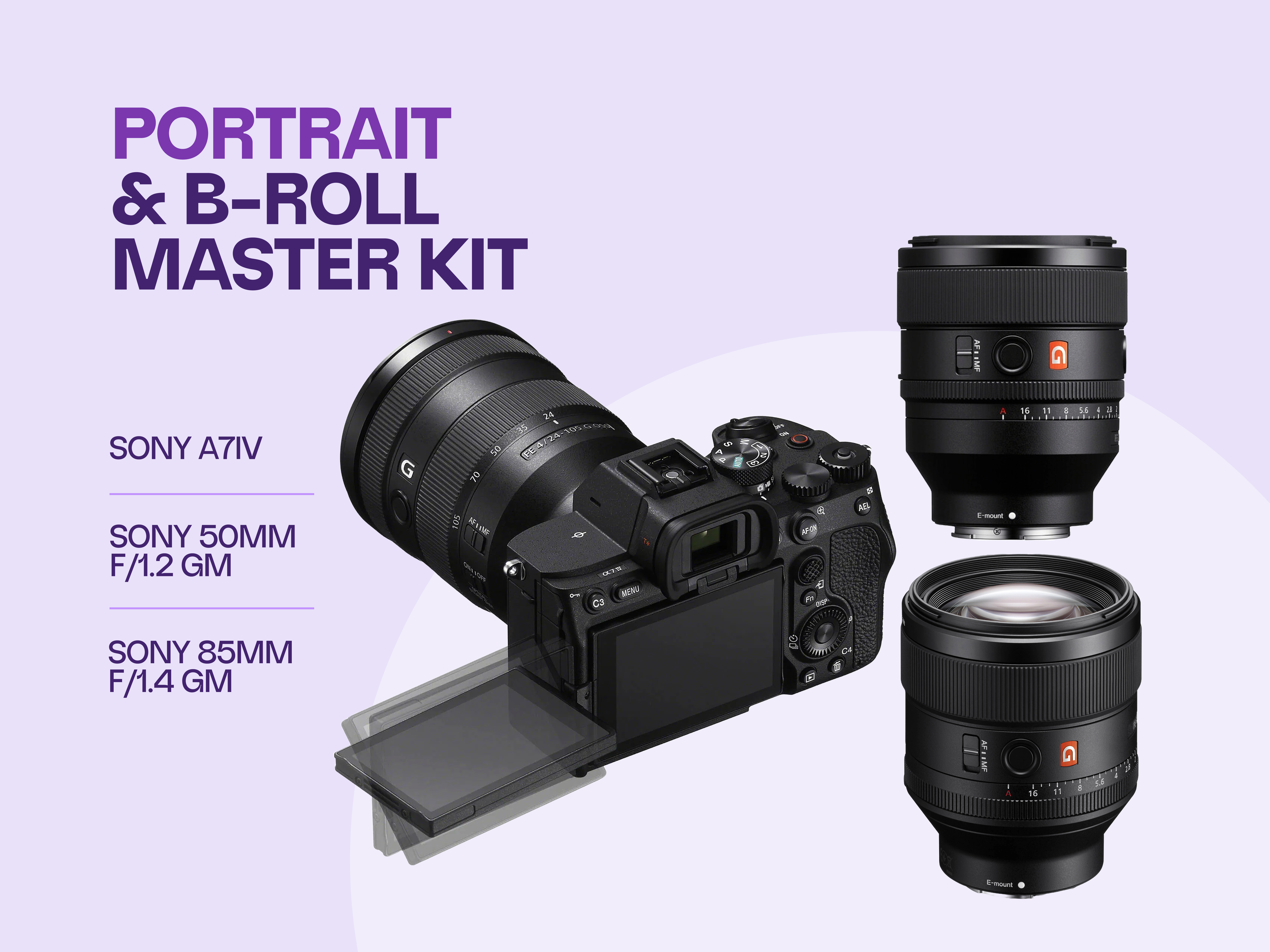 Portraits & b-roll master kit - sony a7iv + sony 50mm f/1.2gm lens + sony85mm