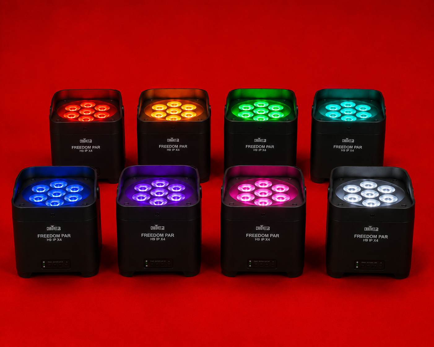8x chauvet dj freedom par h9 ip x4 battery-powered lights uplights