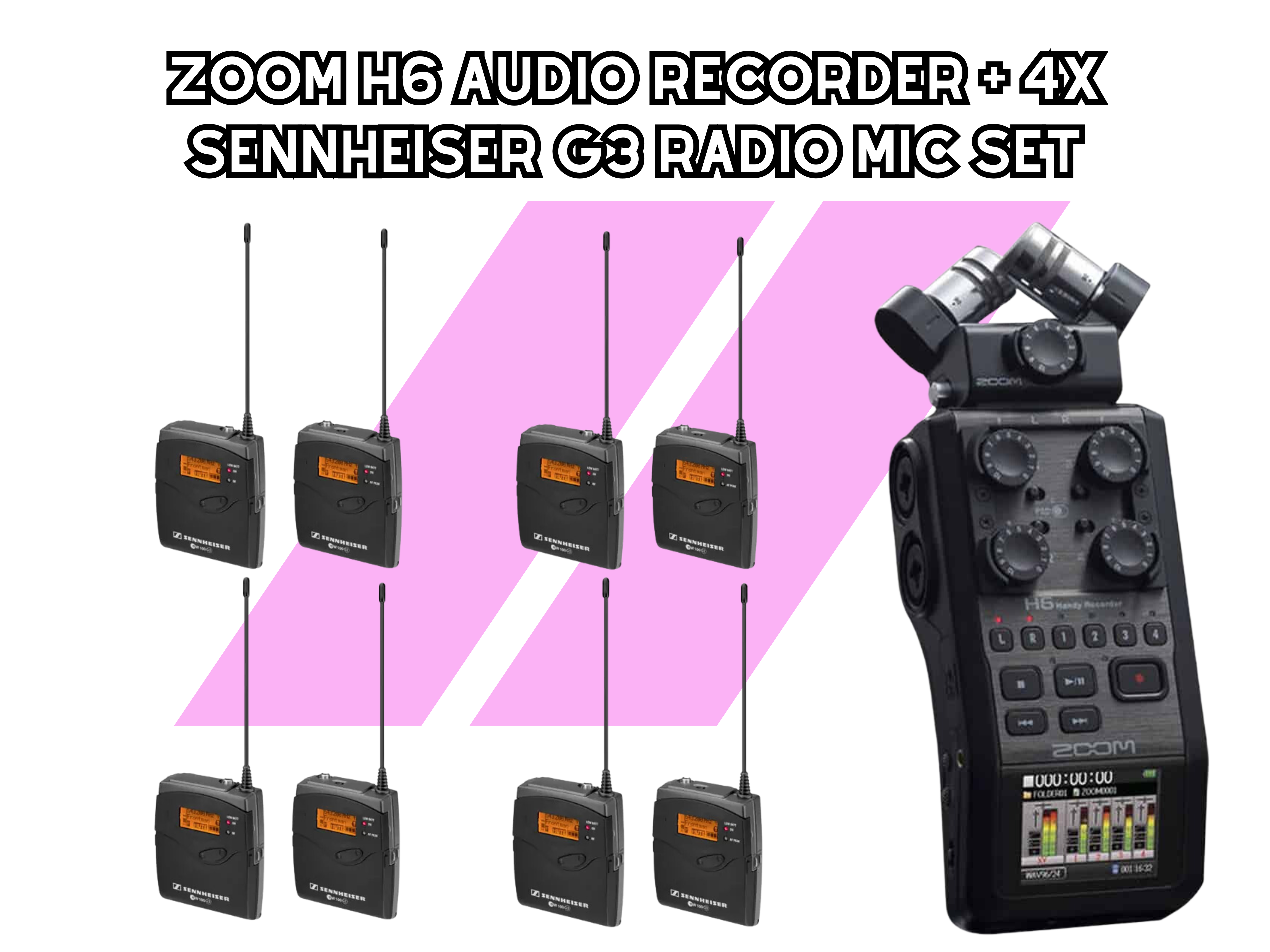 Zoom h5 audio recorder + 4x sennheiser g3 radio mic set