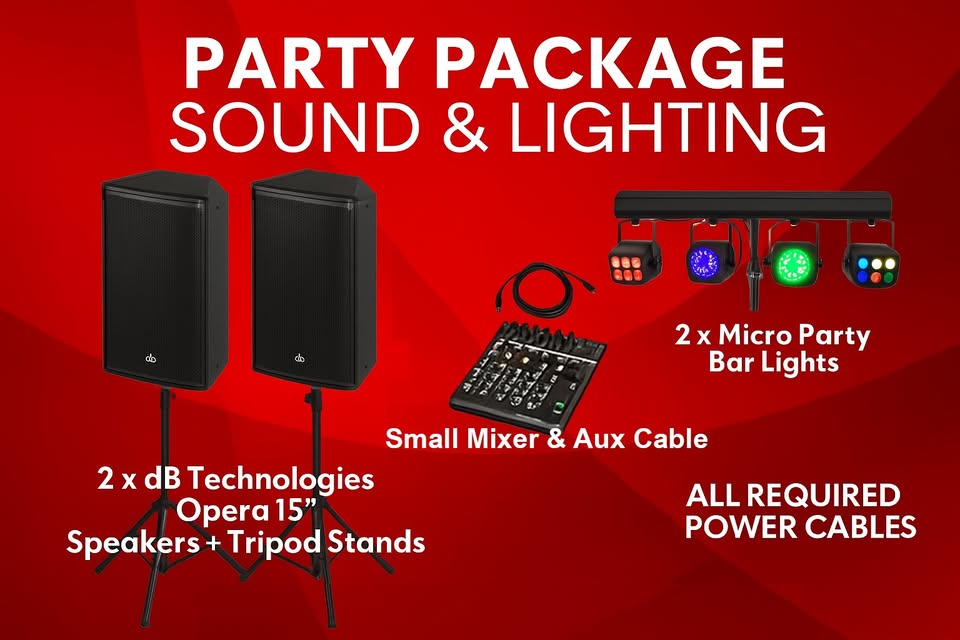 Speakers & light party package large - disco dj - db technologies 15"