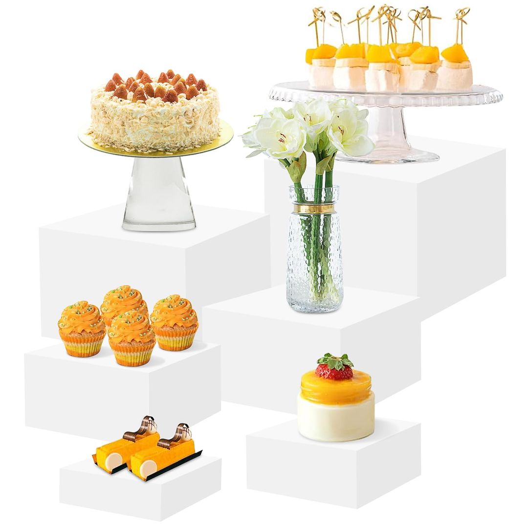 Acrylic buffet risers set 6 sizes for food display – white 