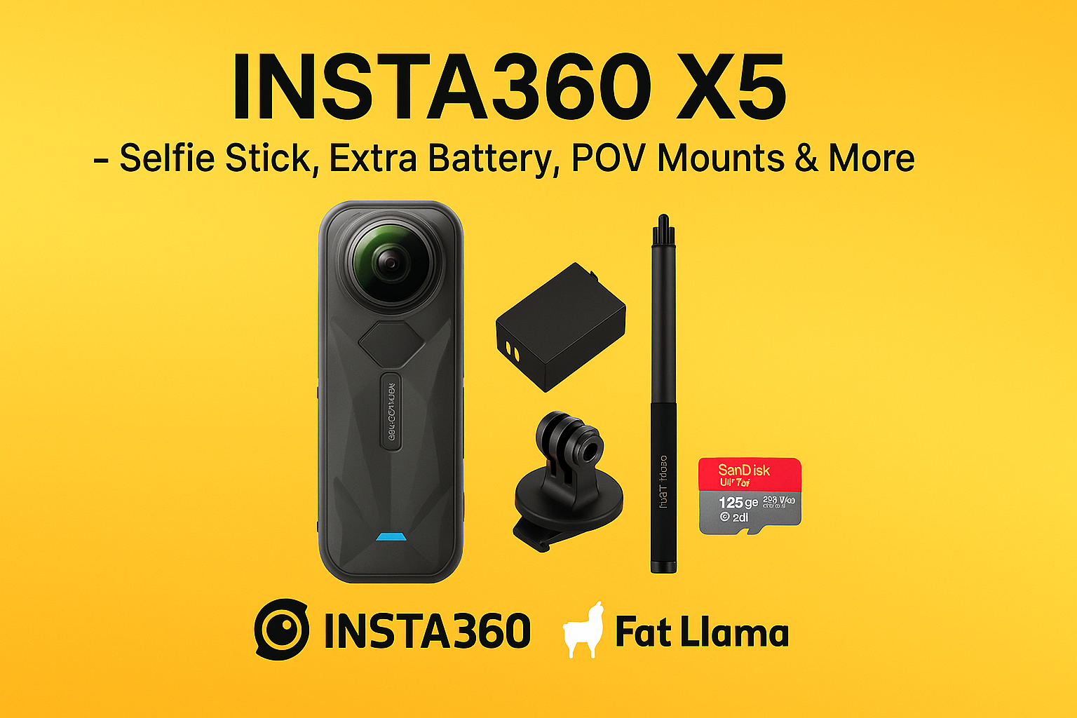 Insta360 x5 8k w/ selfie stick, pov mount, extra battery, 265gb memory card, clamps, 