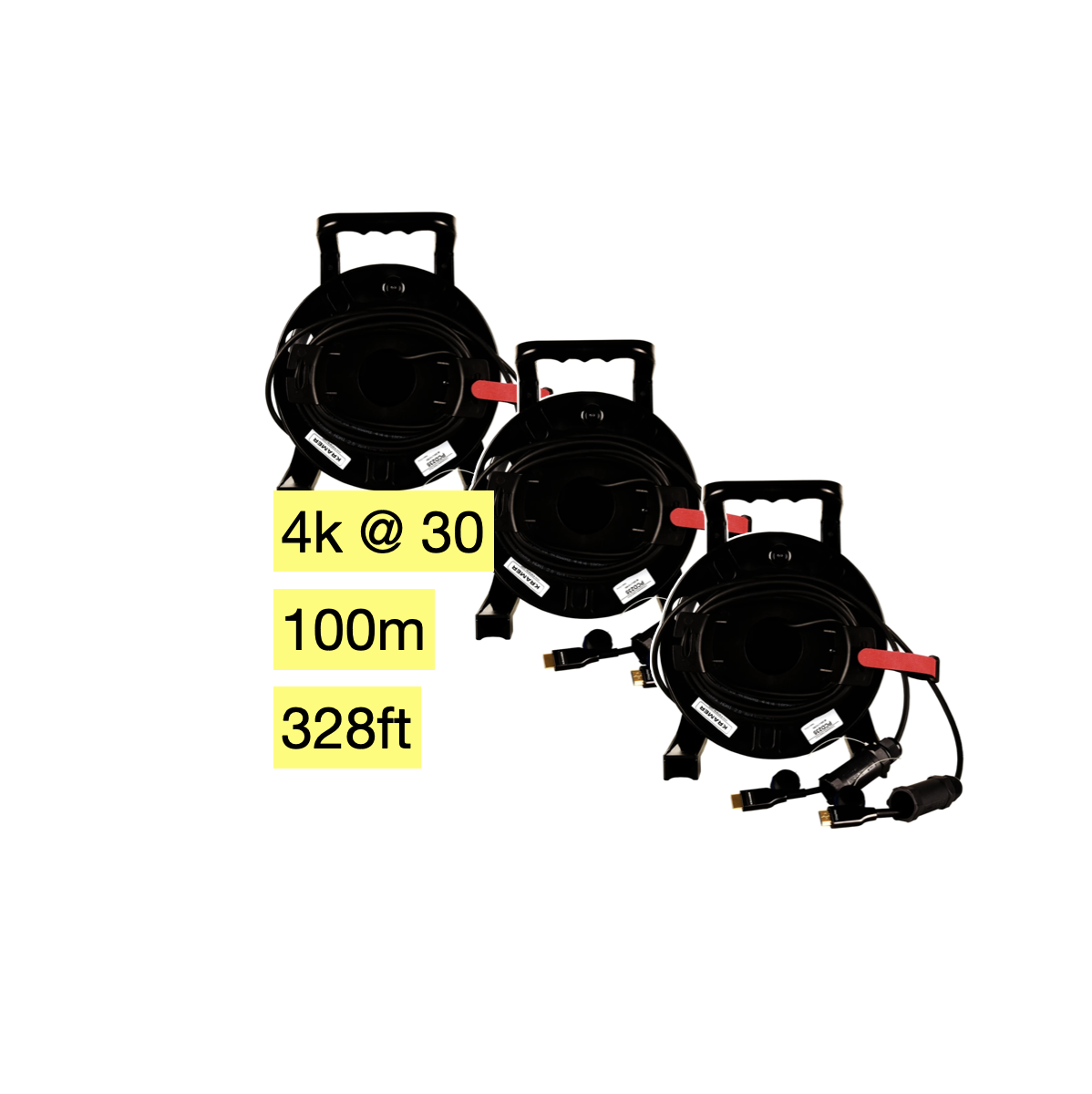 3x 100m  328ft 4k @ 30 hdmi armored  active optical fiber cable reel / drum