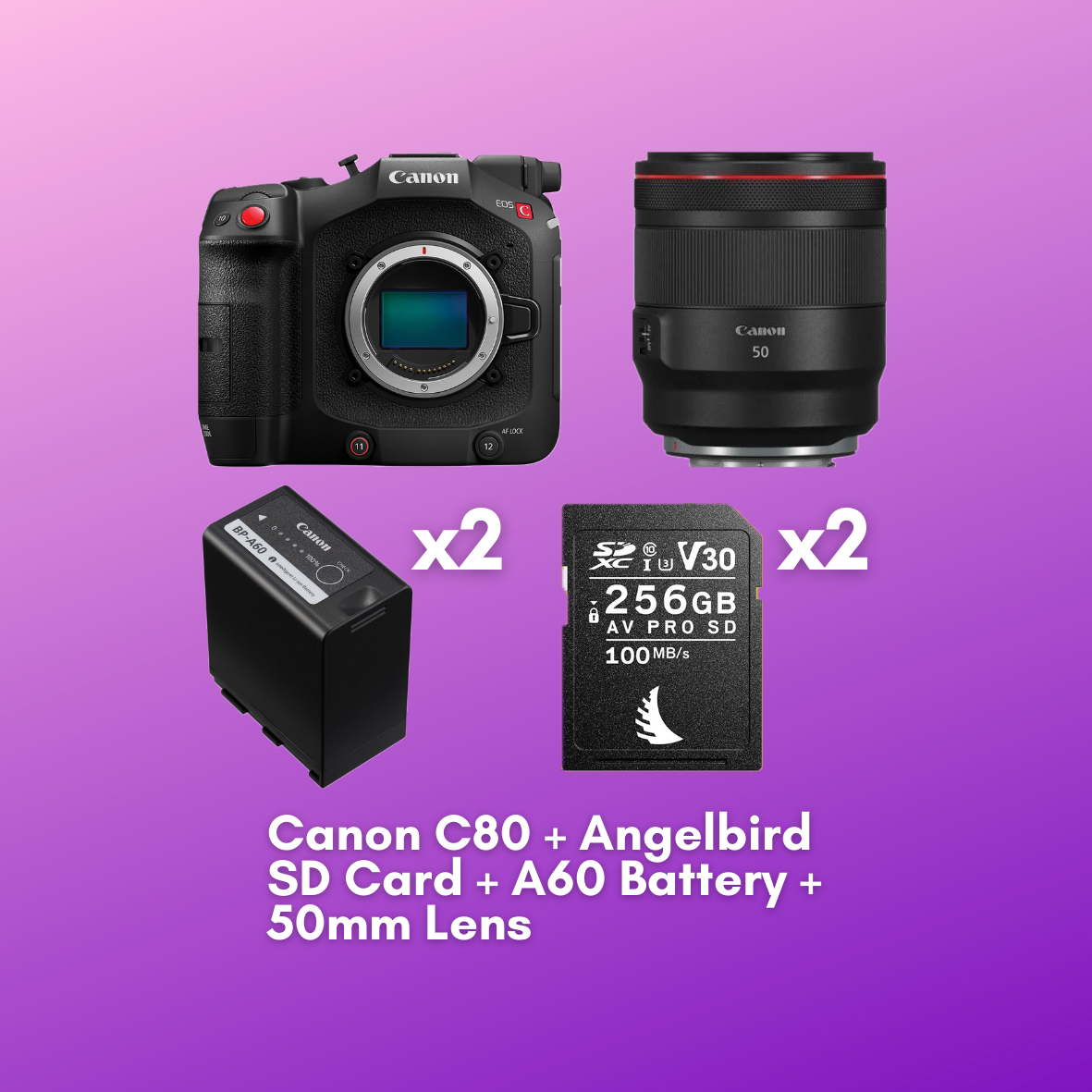 Canon eos c80 + 2x angelbird av pro 256gb sd cards + 2x canon bp-a60 batteries +