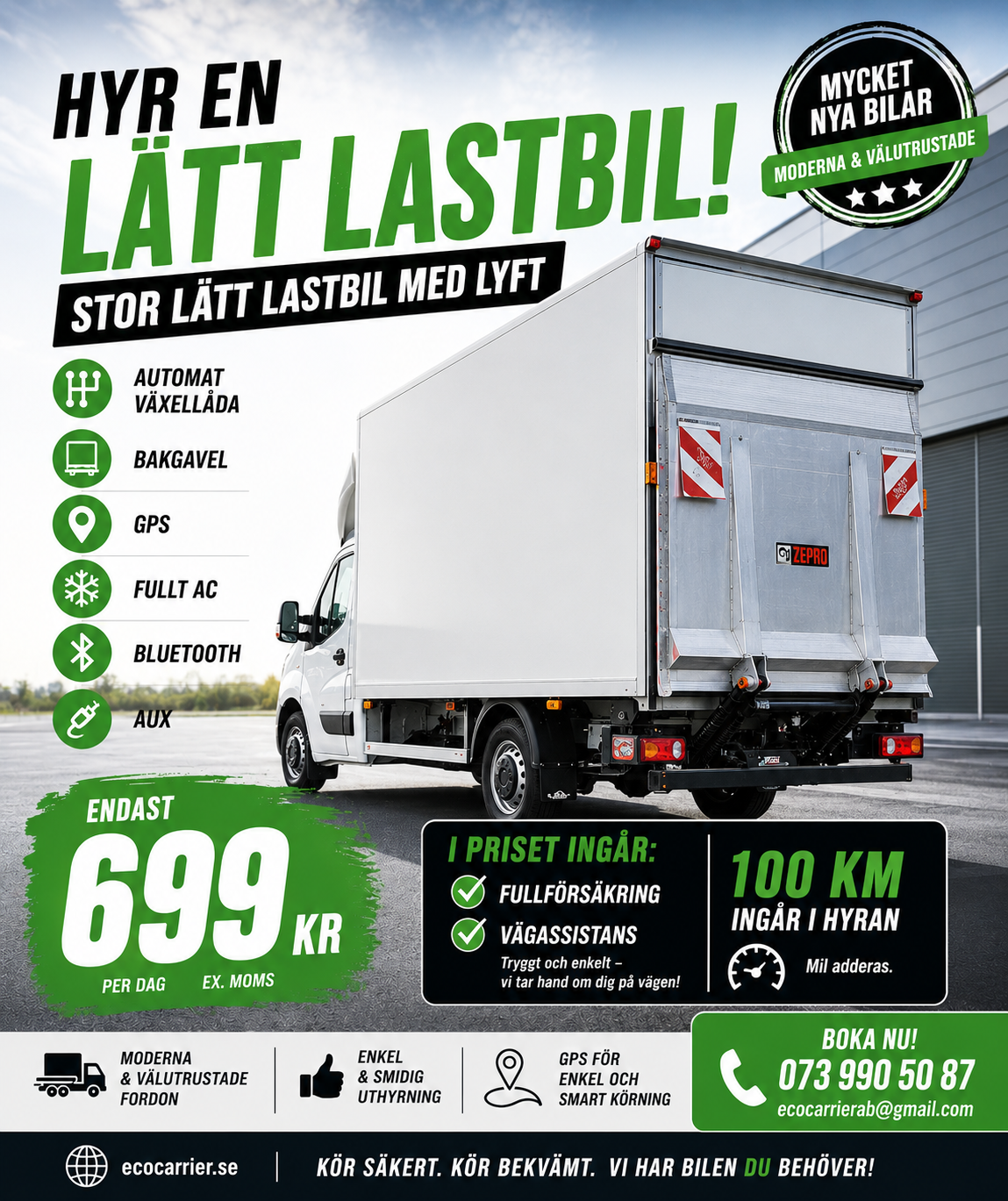 Automat lätt lastbil 2015 899kr/ dag