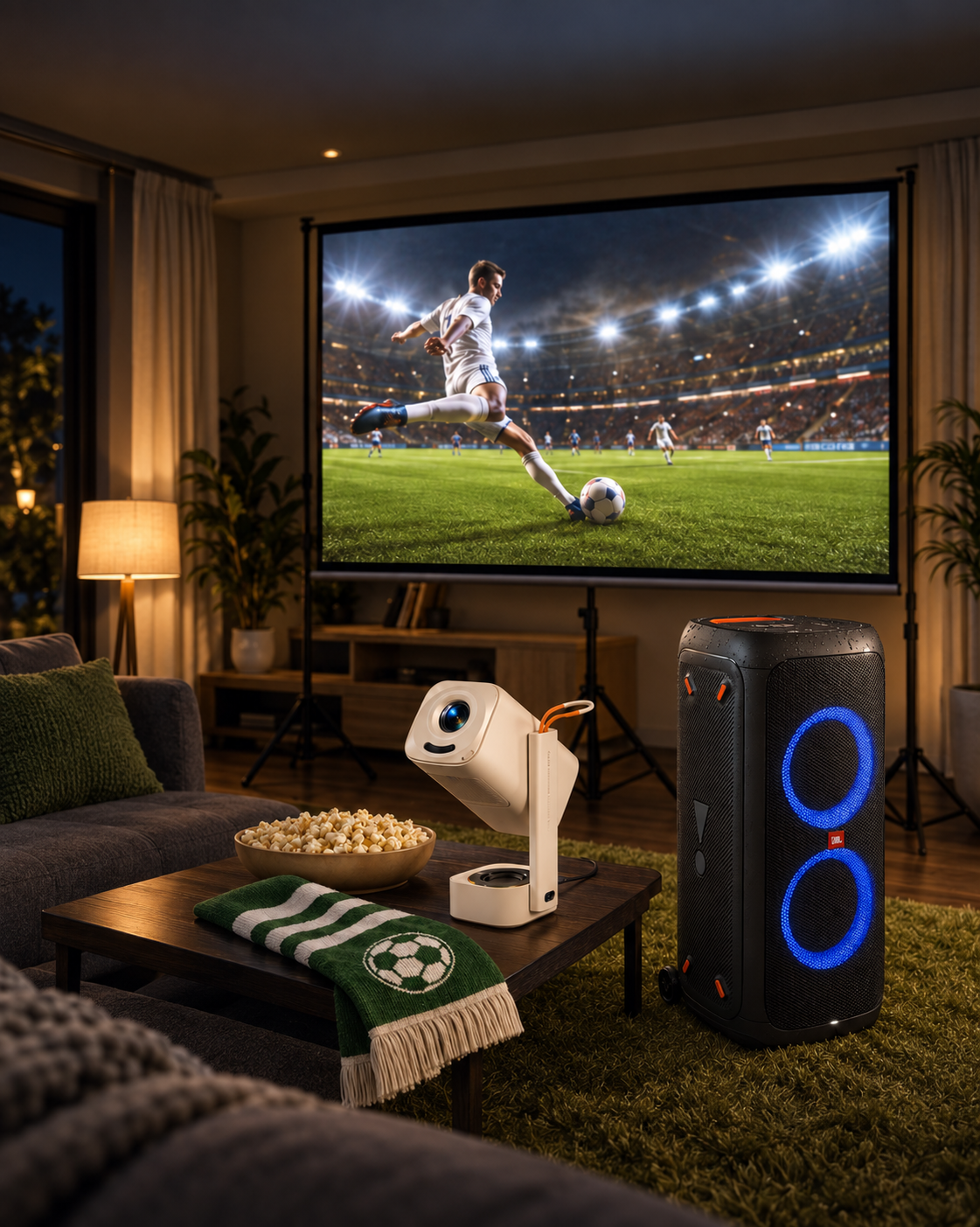 ⚽📽️🔊✨ katsomopaketti – projektori + 80” kangas + jbl✨🔊📽️⚽
