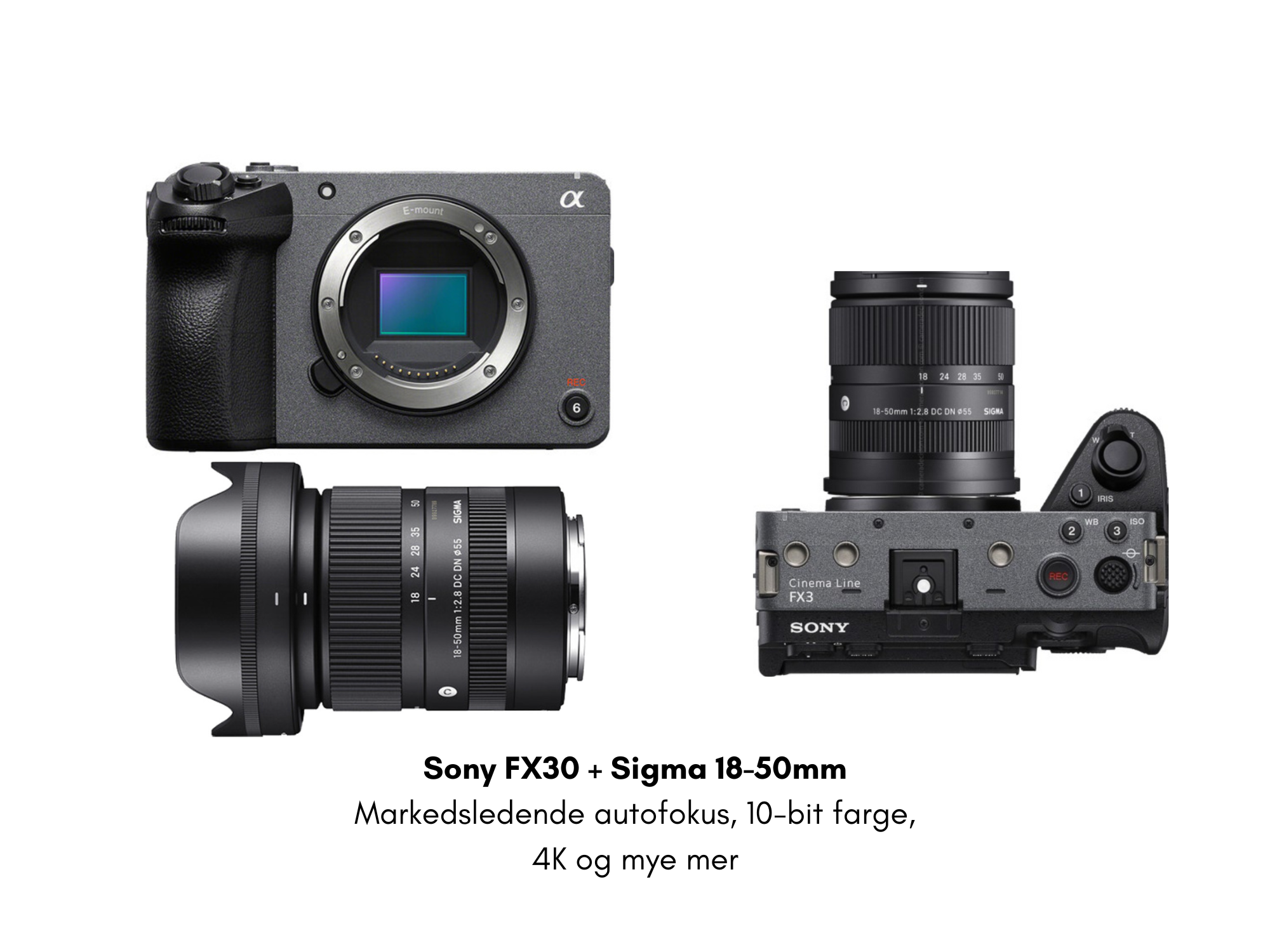 Sony fx30 + linse + mygg/mikrofon + monitor 
