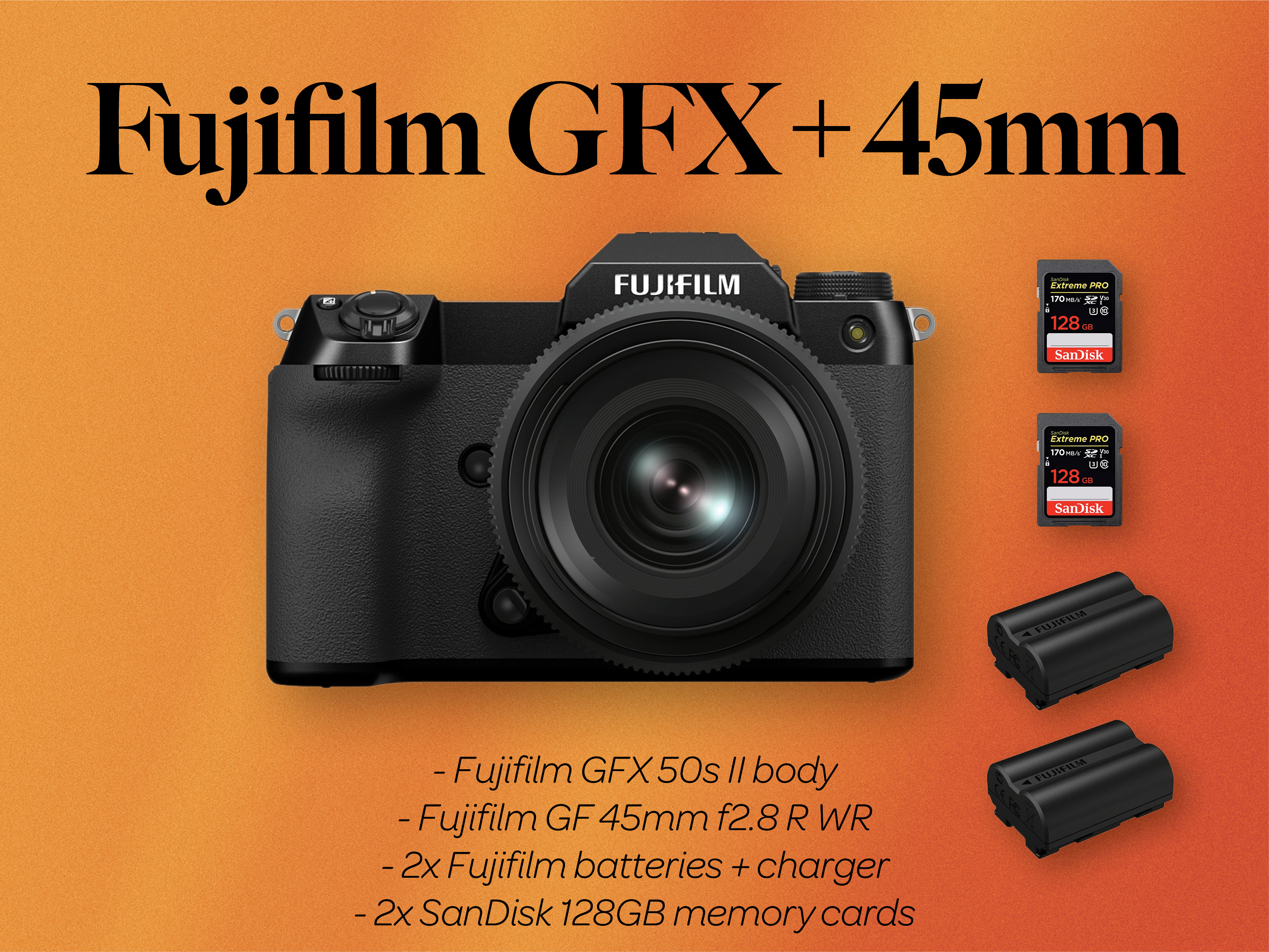 Fuji fujifilm gfx 50s ii medium format + gf 45mm f2.8 lens