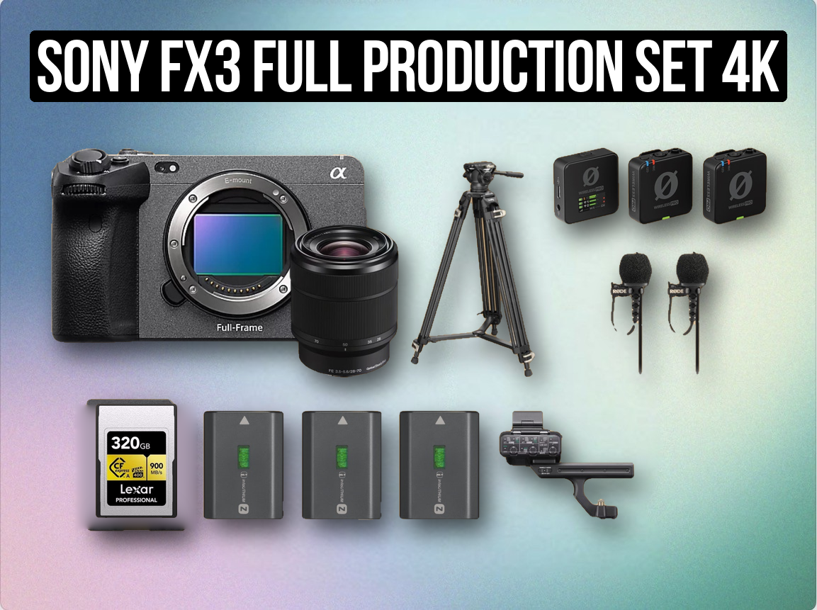Sony fx3 full production set 4k cinema mirrorless full frame camera fx 3 + 28-70mm zoom lens + smallrig tripod + rode wireless pro mics microphones + 2x lav lavelier 