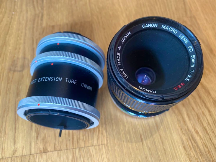 Canon fd 50mm f/3.5 macro med extension tubes