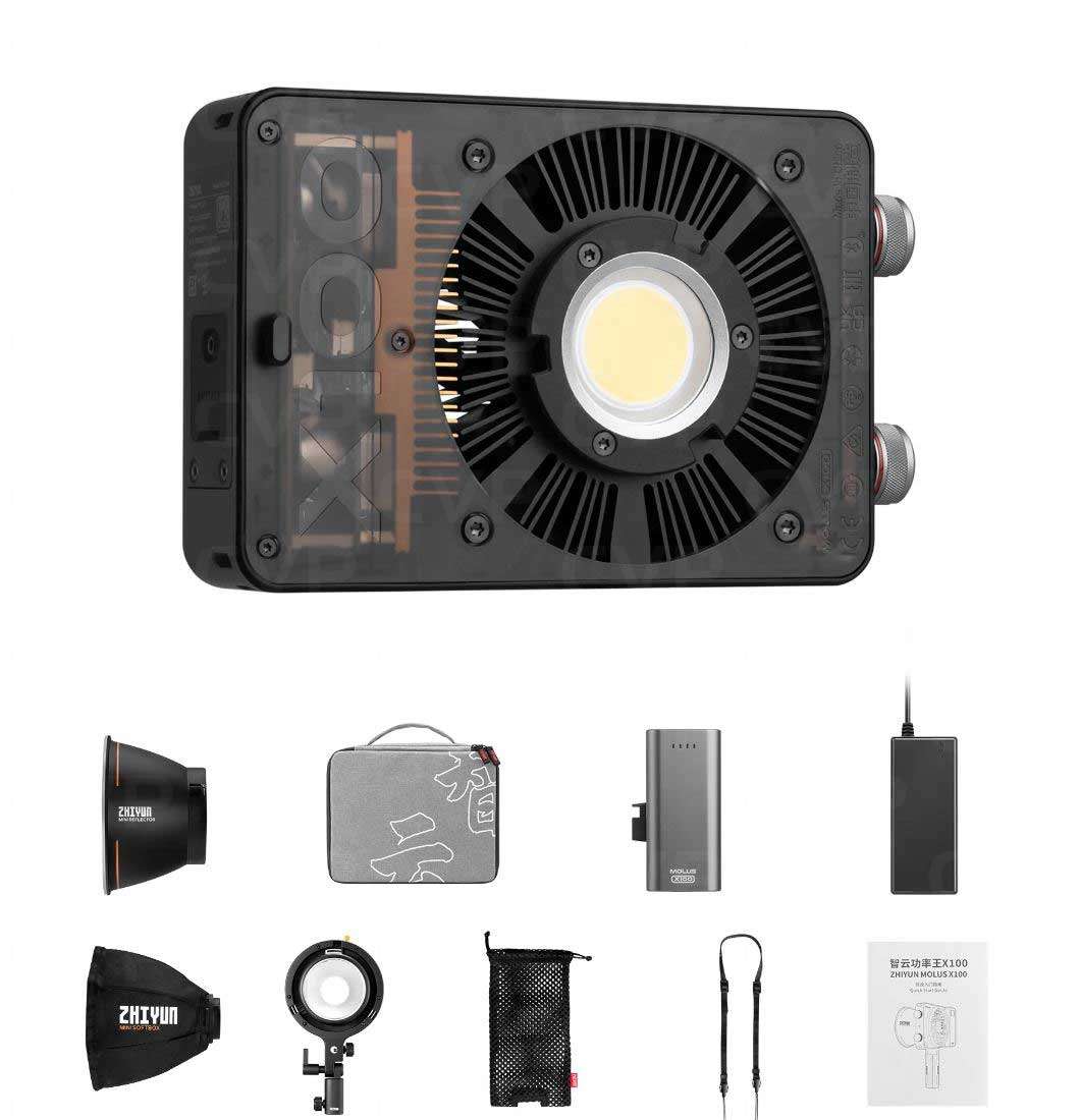 X2 zhiyun led molus x100 cob light pro kit with x2 dracast lighting stands