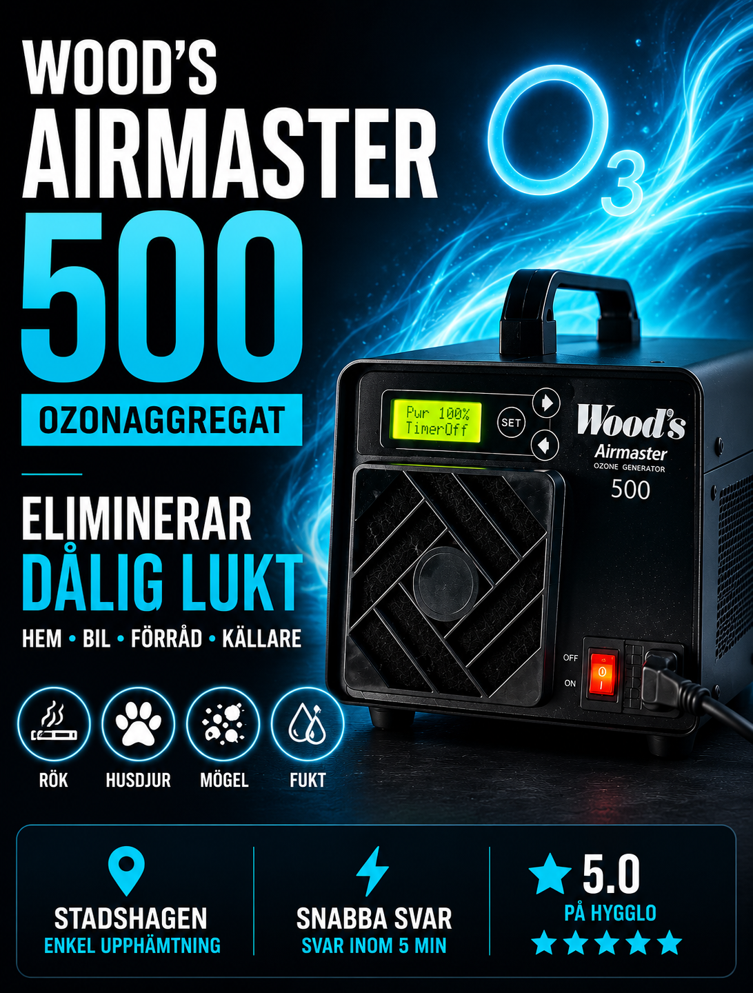 Wood’s airmaster 500 ozongenerator | tar bort dålig lukt från hem, bil & mögel | ozonaggregat | stadshagen