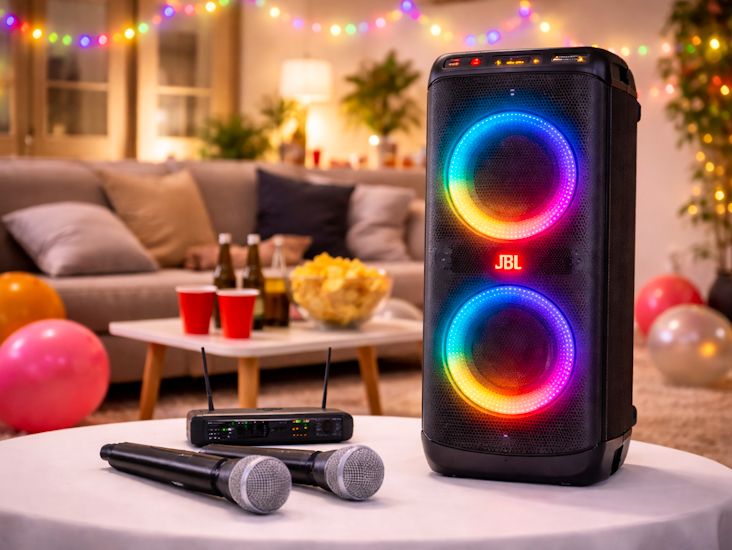 Jbl partybox 520 med två trådlösa mikrofoner