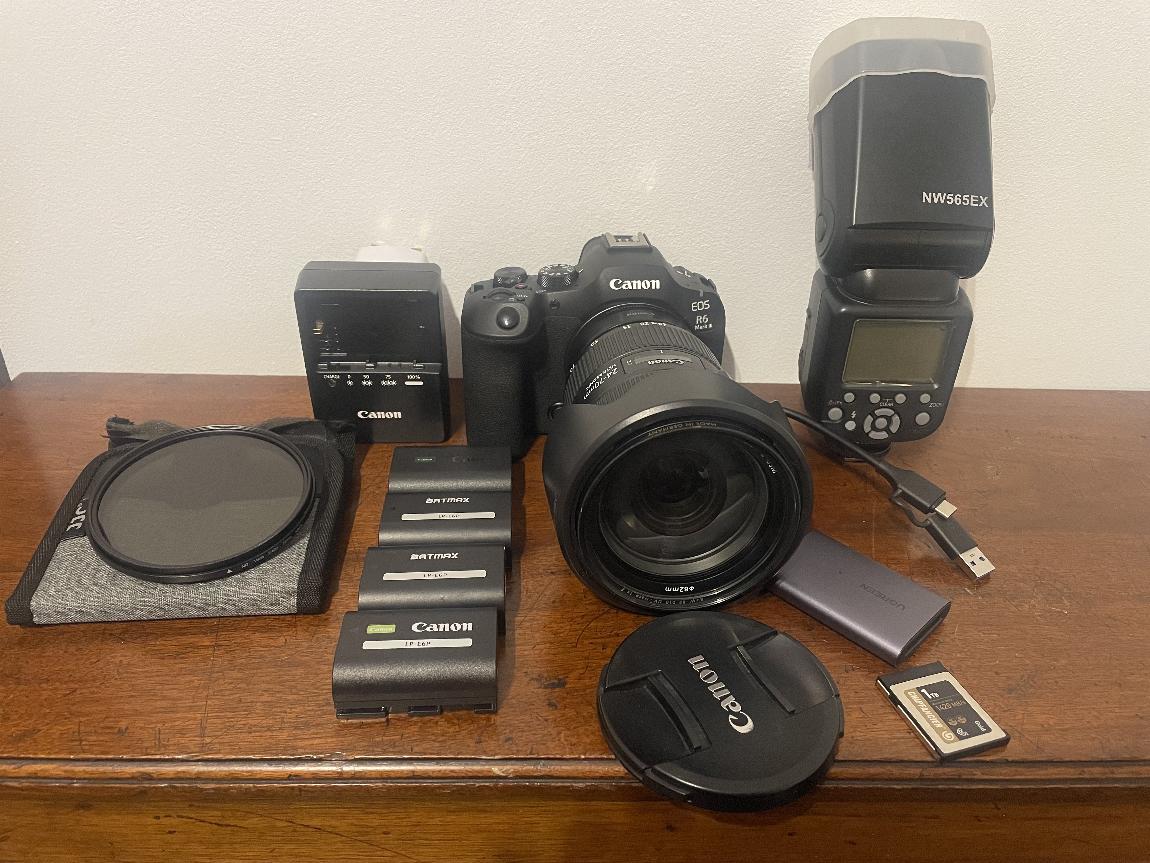 Canon r6 mark iii with ef 24-70 f2.8 lens and flash