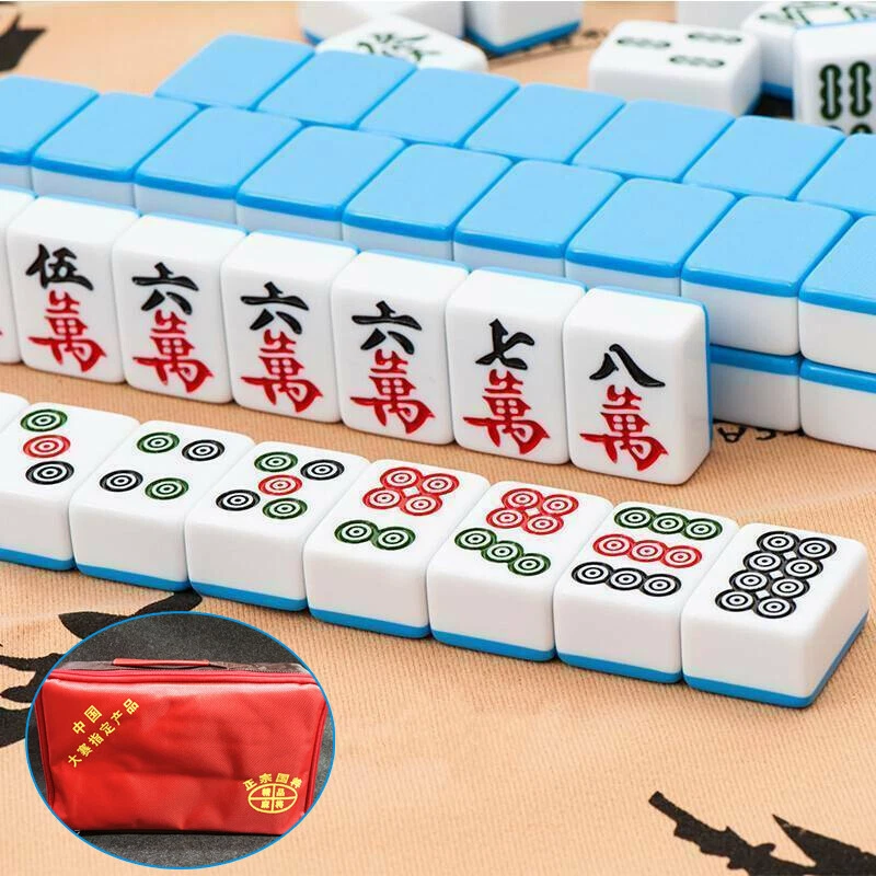 Large 42mm chinese mahjong game set 144 tiles mah jong english characters games