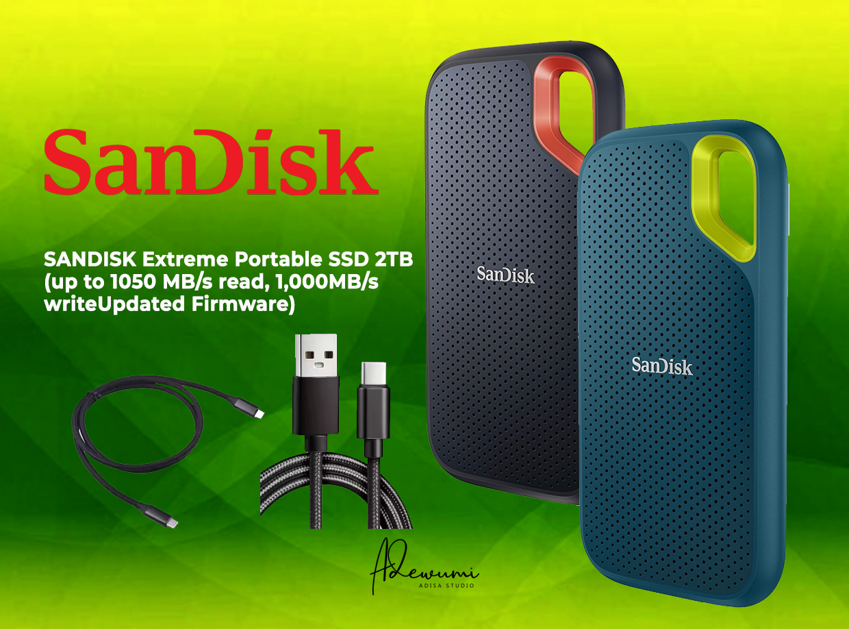 Sandisk extreme portable ssd 2tb (up to 1050 mb/s read, 1,000mb/s write