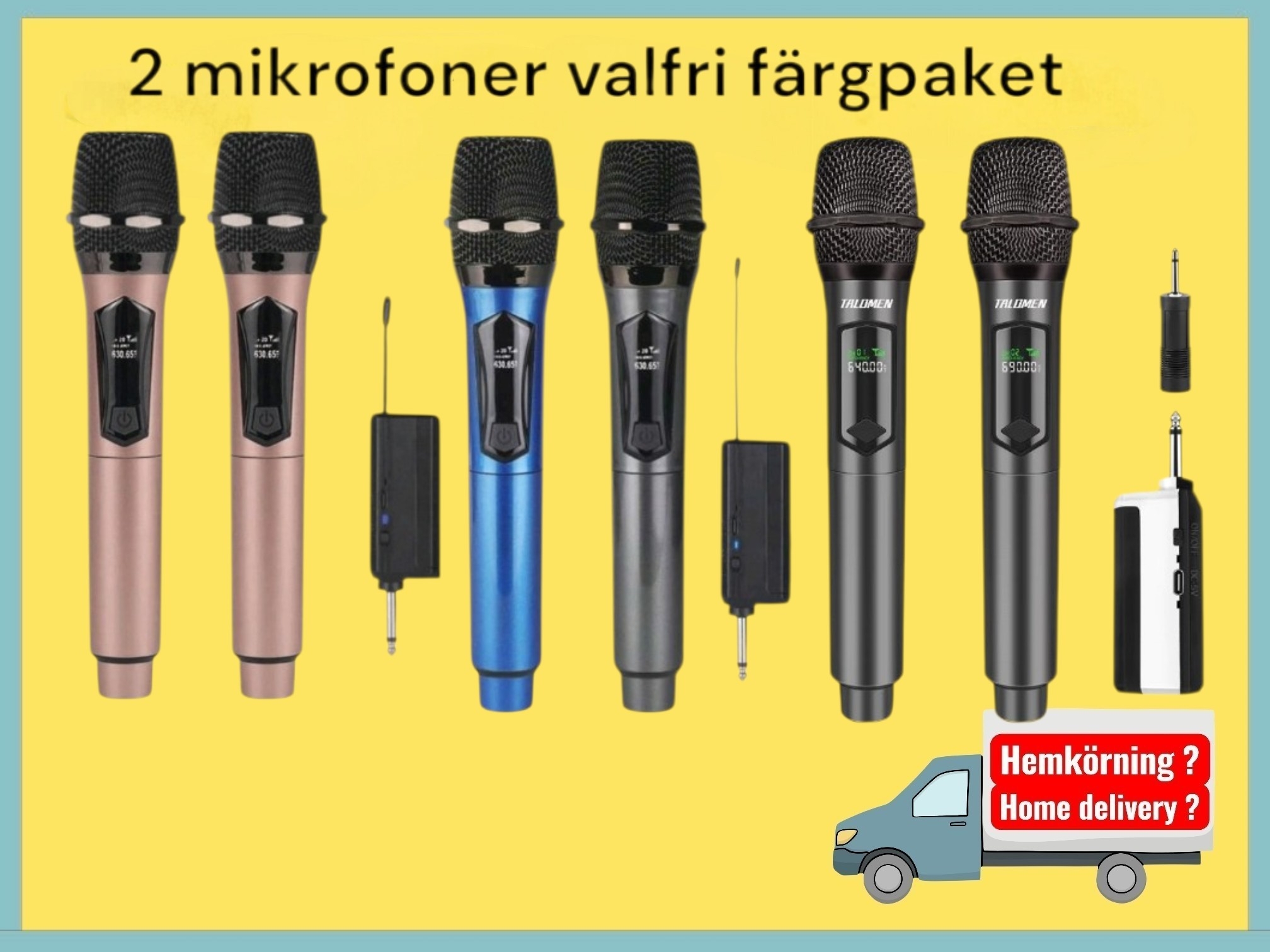 2 stycken trådlösa mikrofoner "plug n play " 50 meter