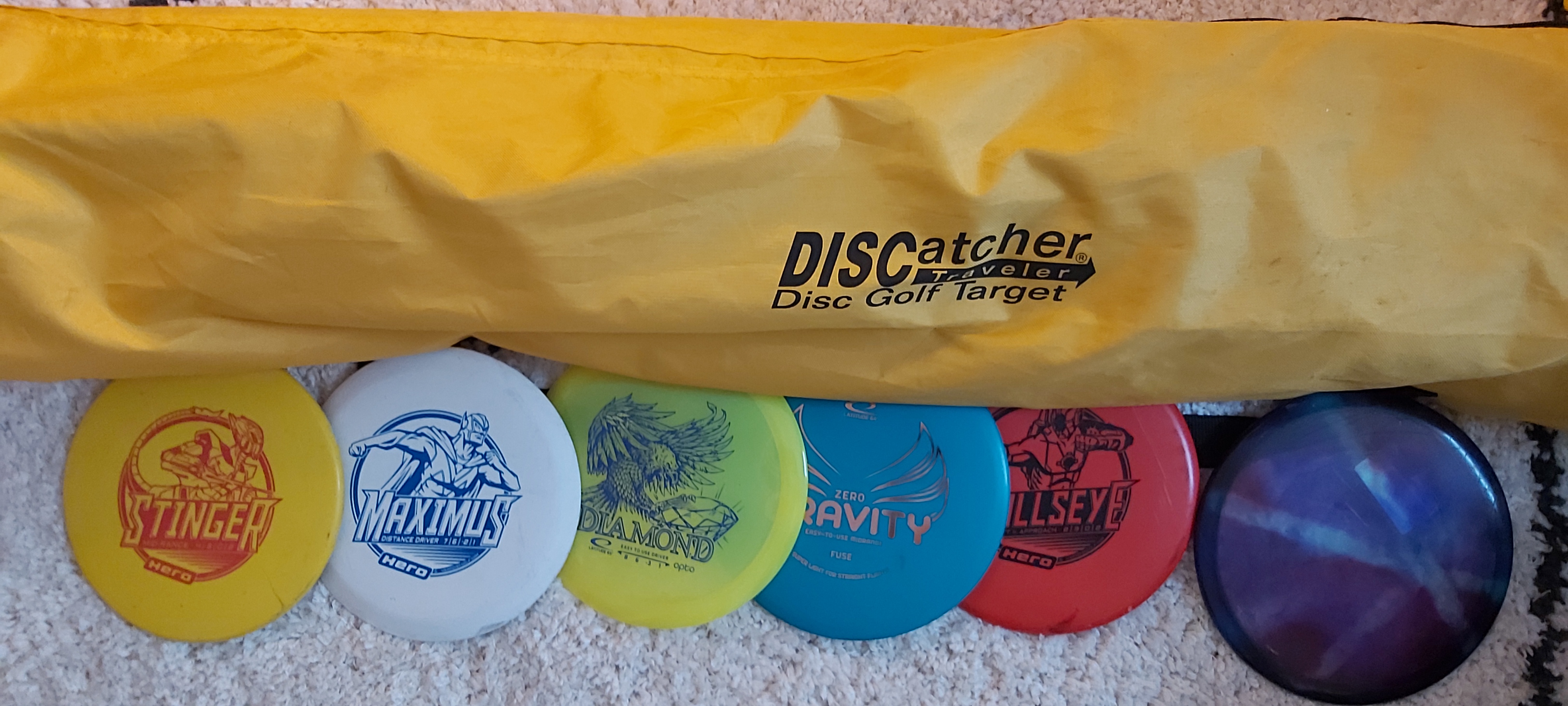 Set av 6 discar för discgolf och bärbar frisbeegolfkorg