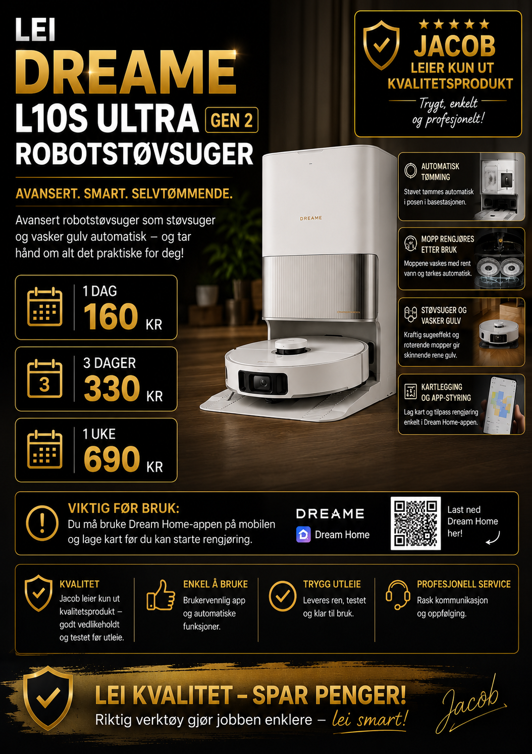 🤖 lei dreame l10s ultra gen 2 robotstøvsuger med automatisk tømmestasjon