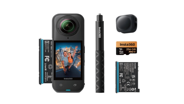 Insta360 x5 – 360°-kamera med minneskort och stav