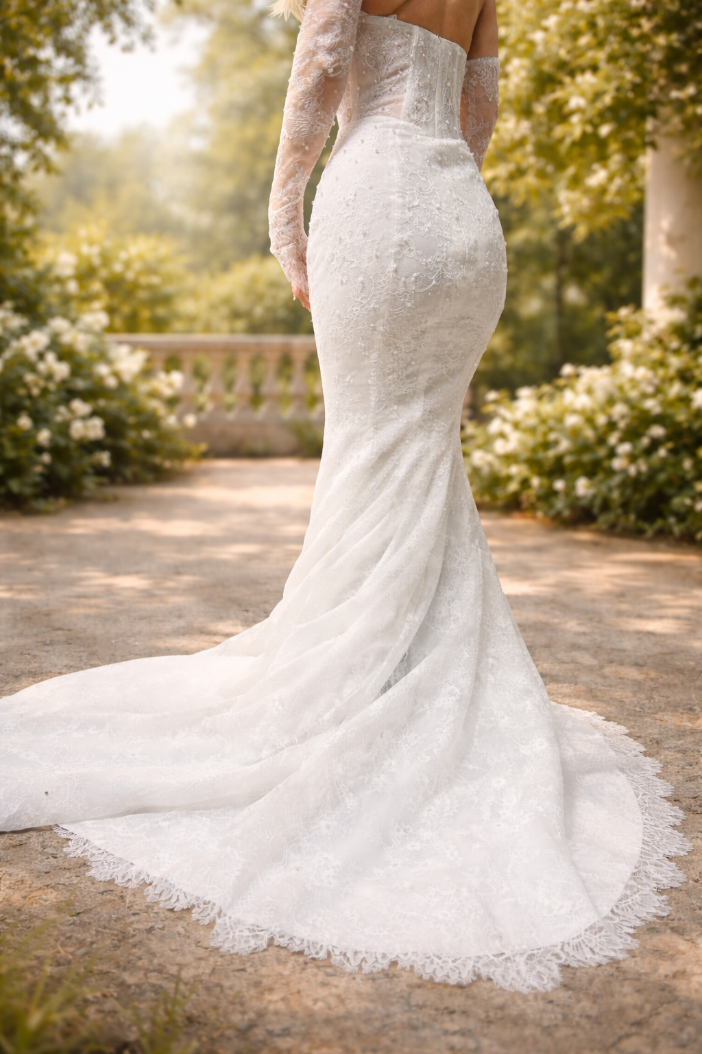 Vakker brudekjole i sireneform (mermaid/havfrue)