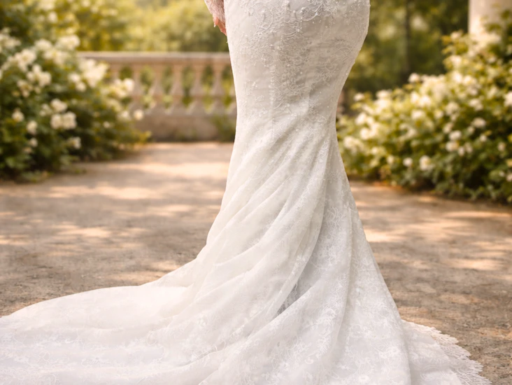 Vakker brudekjole i sireneform (mermaid/havfrue)
