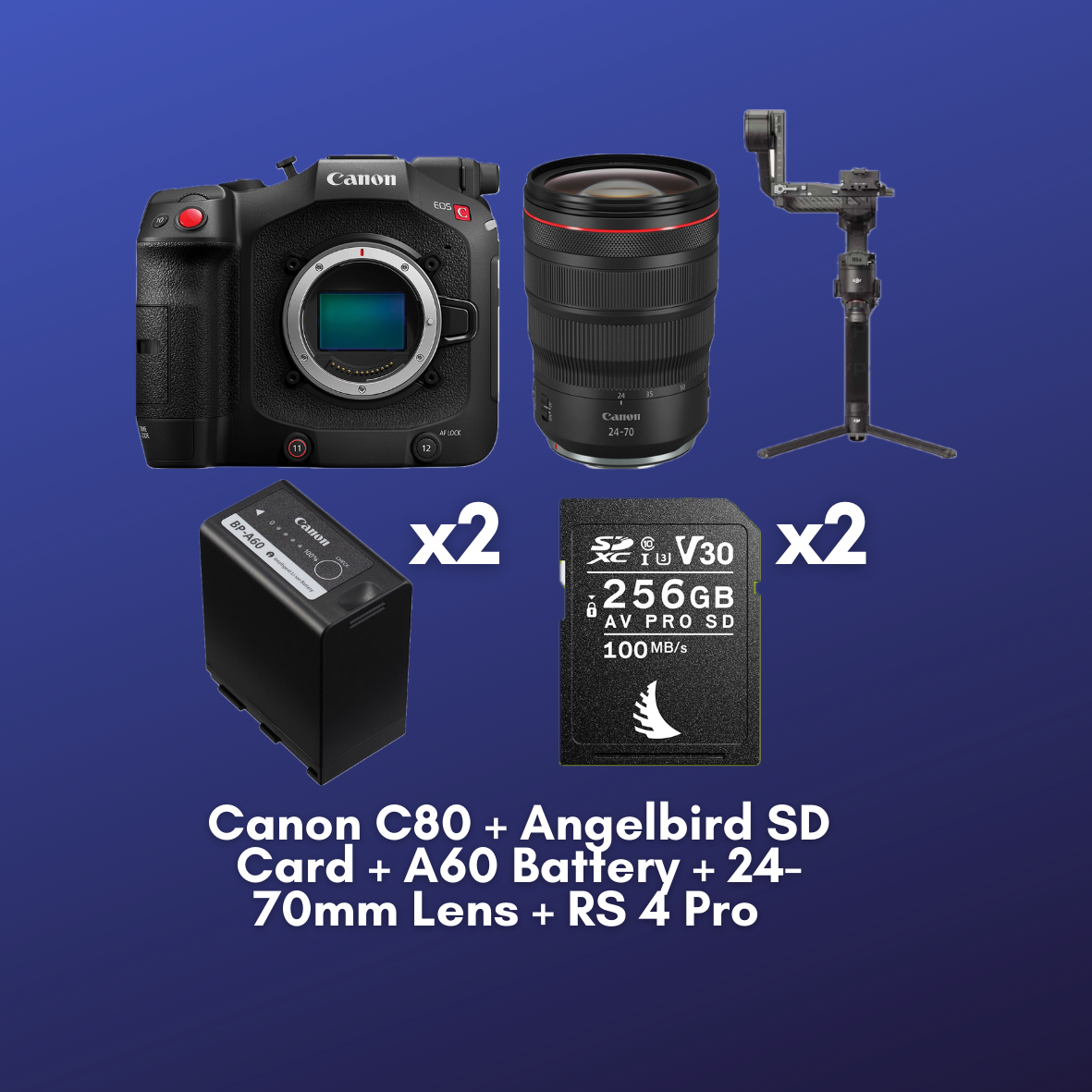 Canon eos c80 + dji rs 4 pro combo + 2x angelbird av pro 256gb sd cards + 2x