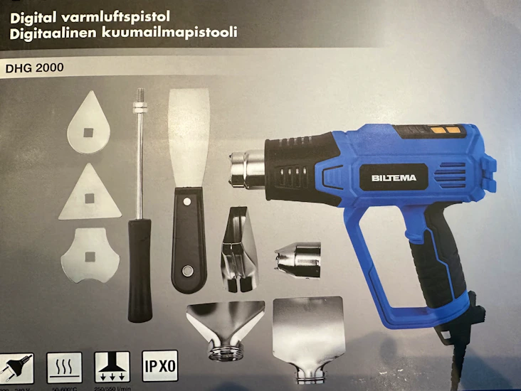 Digital varmepistol med mye utstyr